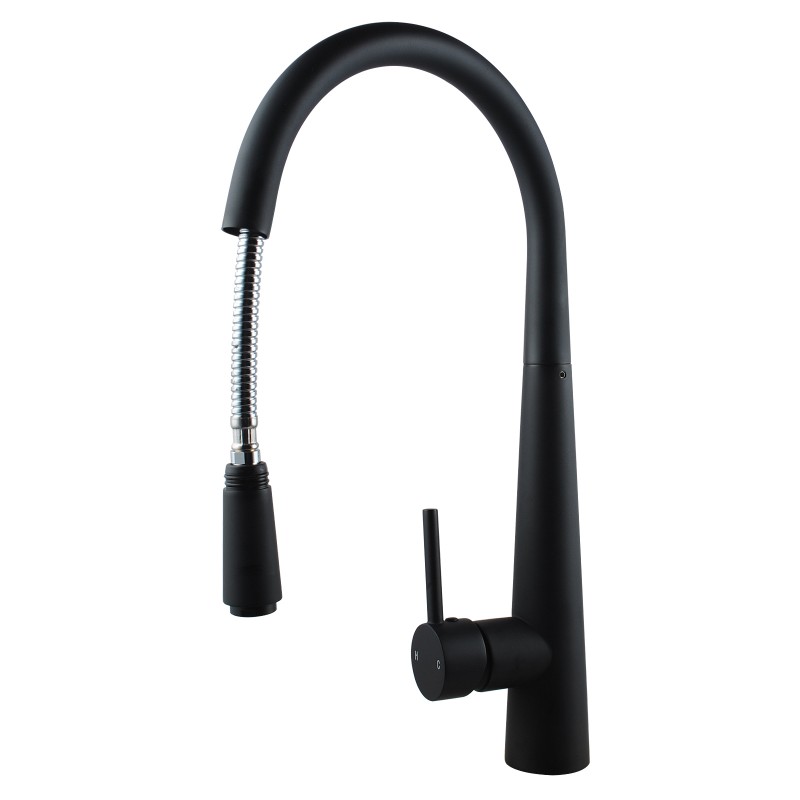 Round Black Pull Out Kitchen Sink Mixer Tap