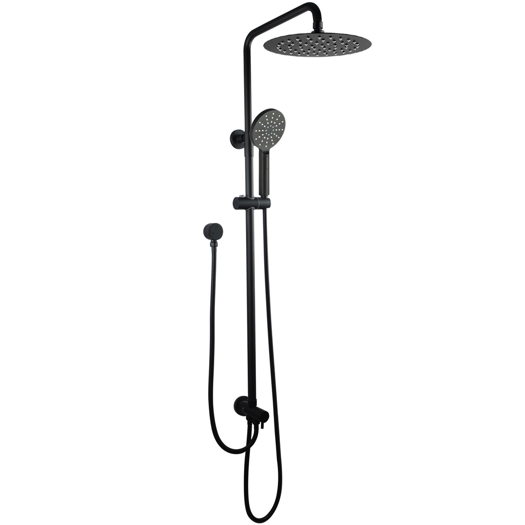 Round Black Top/Bottom Water Inlet Twin Shower Rail With Diverter