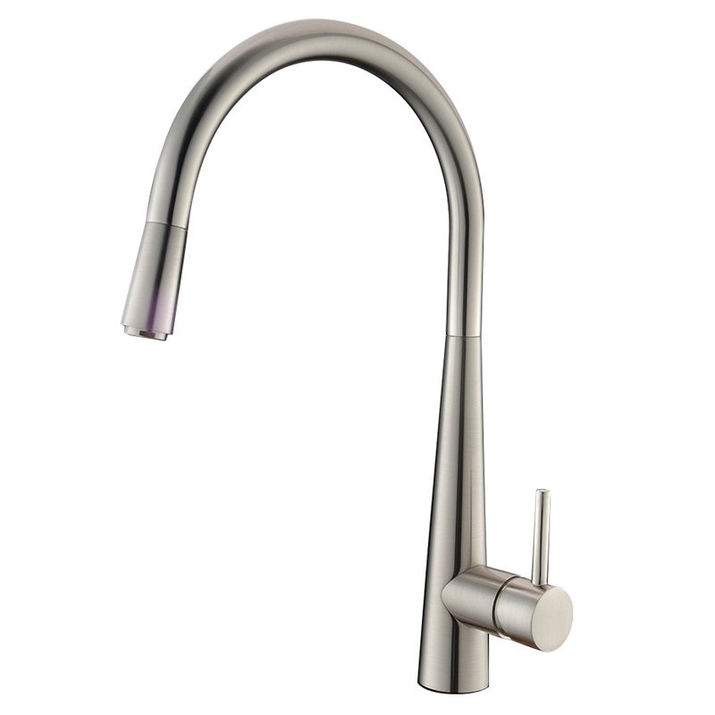 [40408] Round Brushed Nickel Pull Out Kitchen Sink Mixer Tap