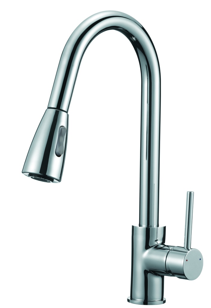Round Chrome Pull Out Shower Kitchen Sink Mixer Tap