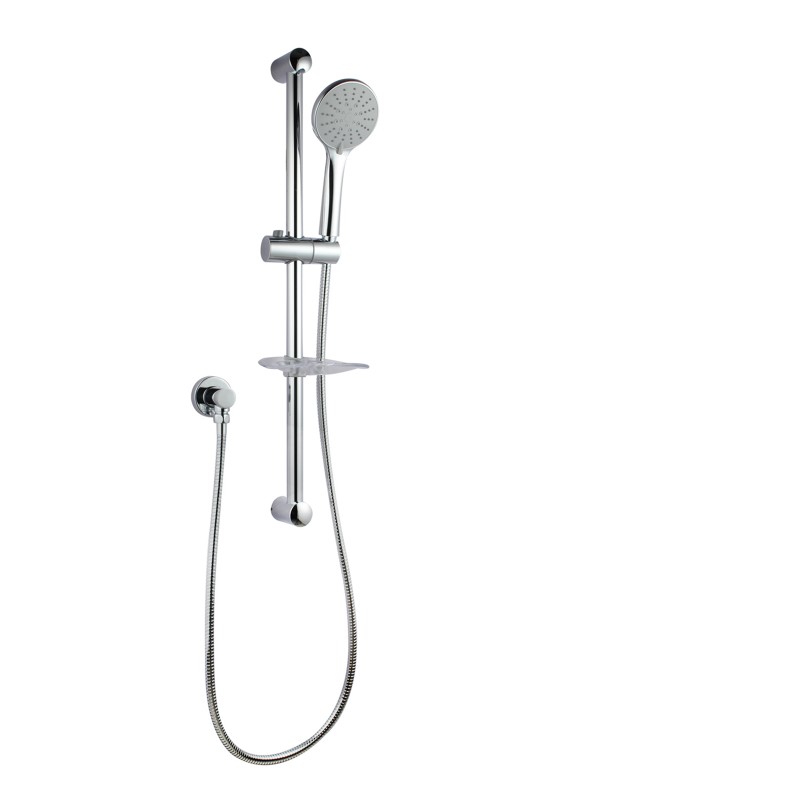 Round Chrome Shower Rail Sliding Holder with Soap Dish Water Hose & Wall Connector Only
