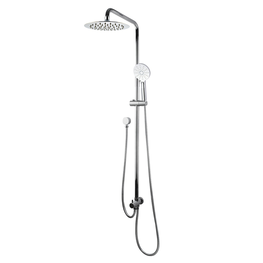 Round Chrome Top/Bottom Water Inlet Twin Shower Rail With Diverter