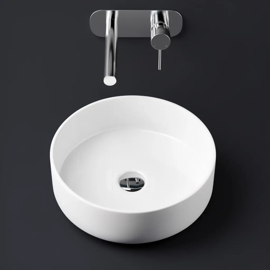 [90188/AC3636R] Round Gloss White Ceramic Above Counter Basin Non-overflow