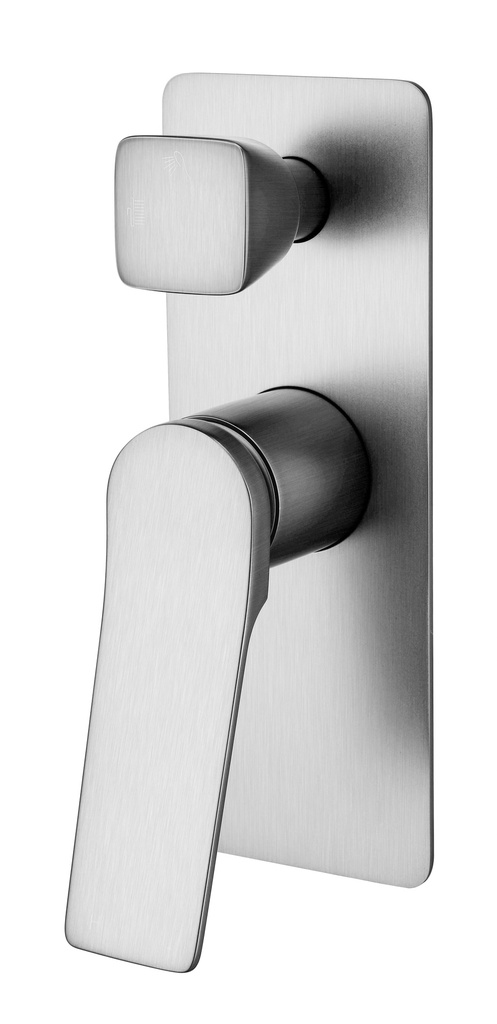 Rushy Square Brushed Nickel Grey Wall Mixer With Diverter