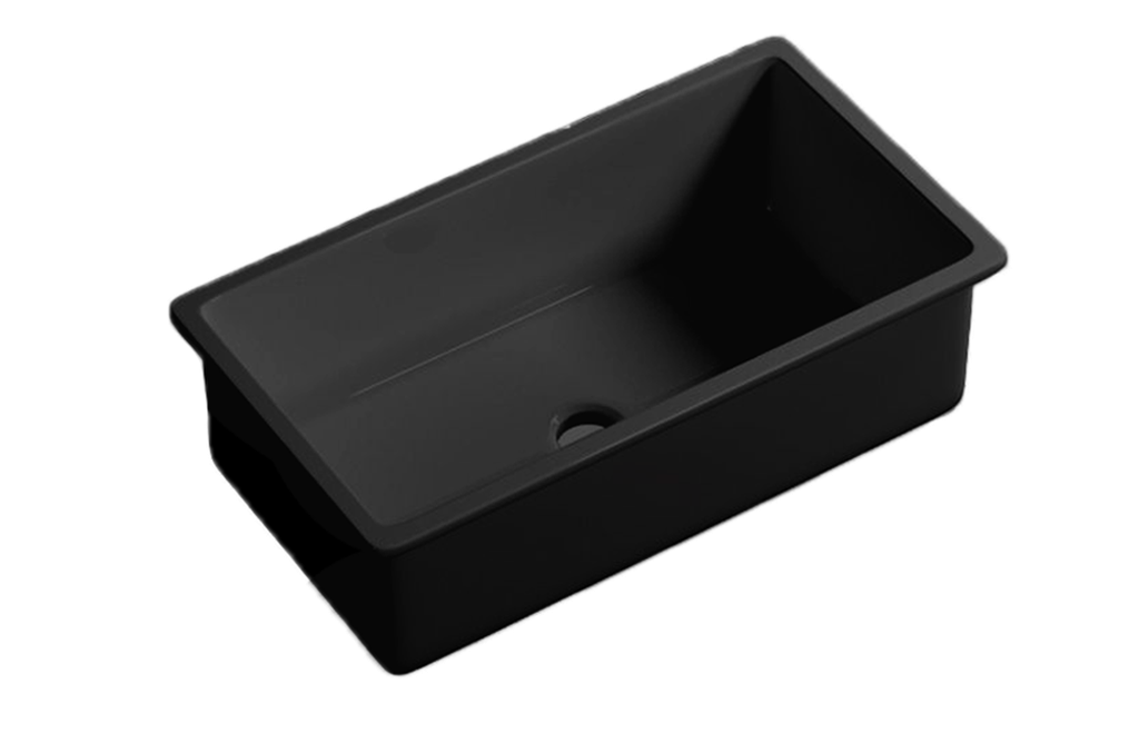 Size:760*459*254mm Matte Black Procida Fine Fireclay Inset/Undermount Sink Single Bowl,Grid And Waste Included