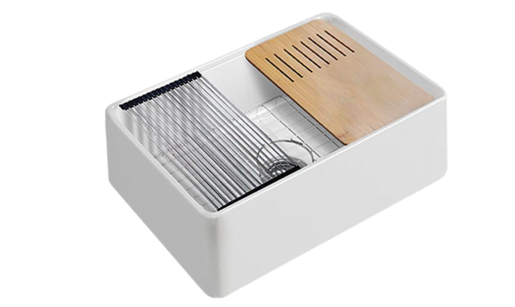 Size:760*508*254mm Bowl Size:724*436*230mm Gloss White Orta Fine Fireclay Farmhouse Sink With Work Station