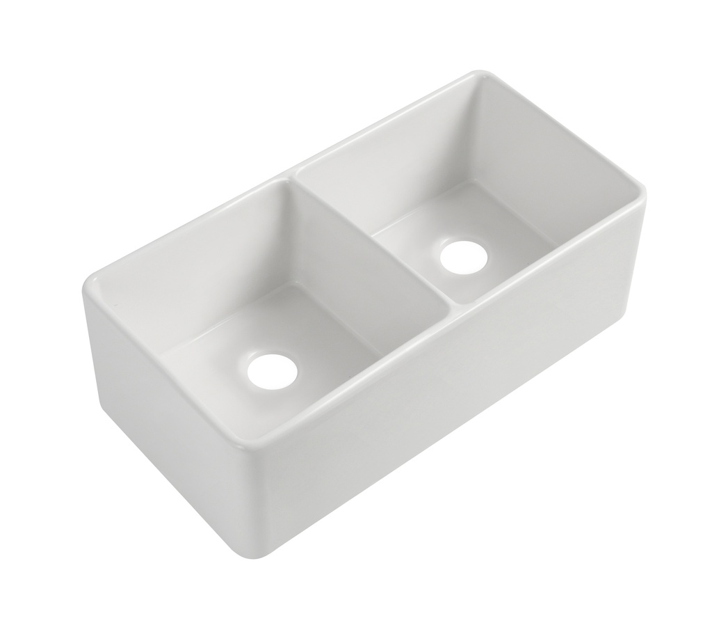 Size:835*459*254mm Bowl Size:390*423*232mm*2 Gloss White Rocca Fine Fireclay Farm House Buttler Sink Double Bowl