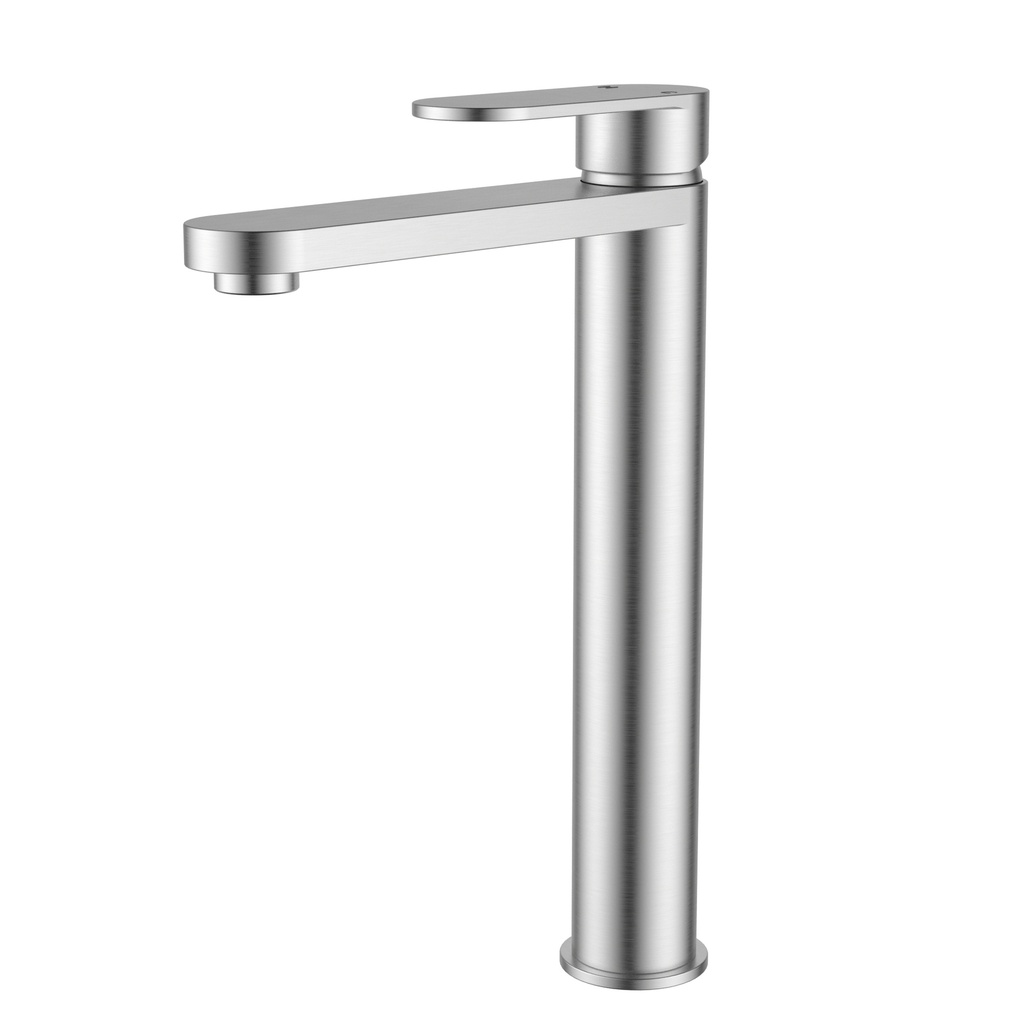 Sora SS Highrise Basin Mixer Brushed Stainless Steel