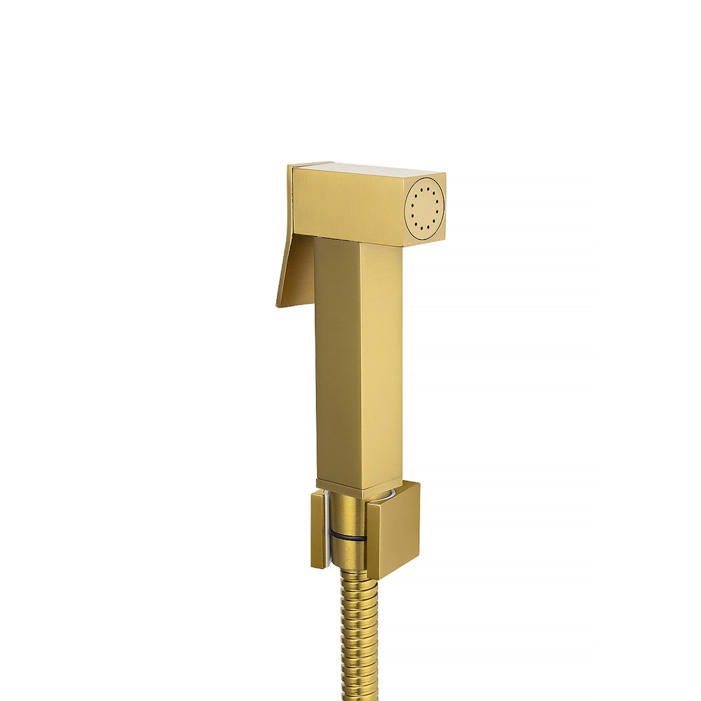 [41491] Square Brushed Brass Brass Toilet Bidet With Stainless Steel Hose