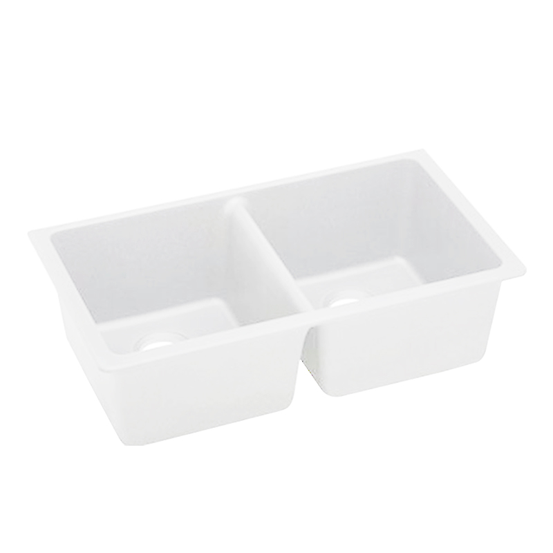 White Kitchen Sink Granite Stone Top/Under Mount Double Bowls 838*476*241mm